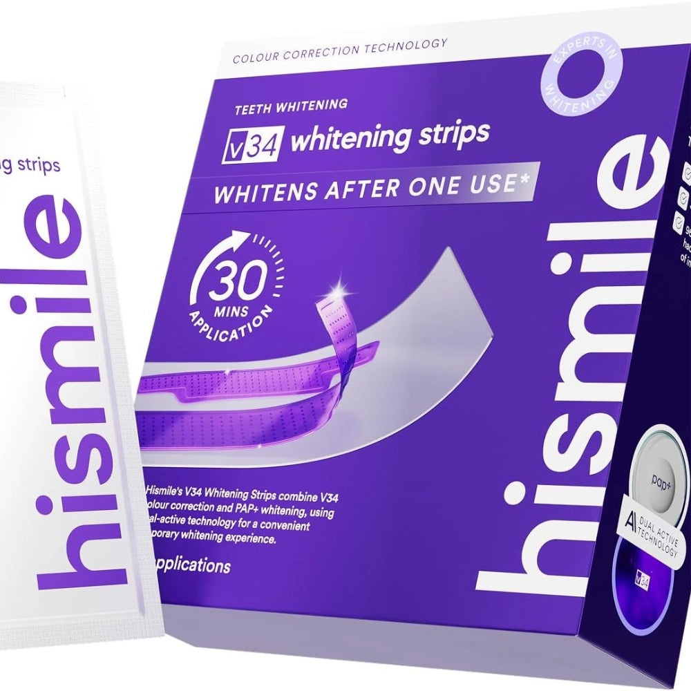 V34 Hismile Teeth Whitening Strips Original Brand Purple Remove Yellow Clean Mouth Dental Care WHITENS AFTER ONE USE Teeth Patch