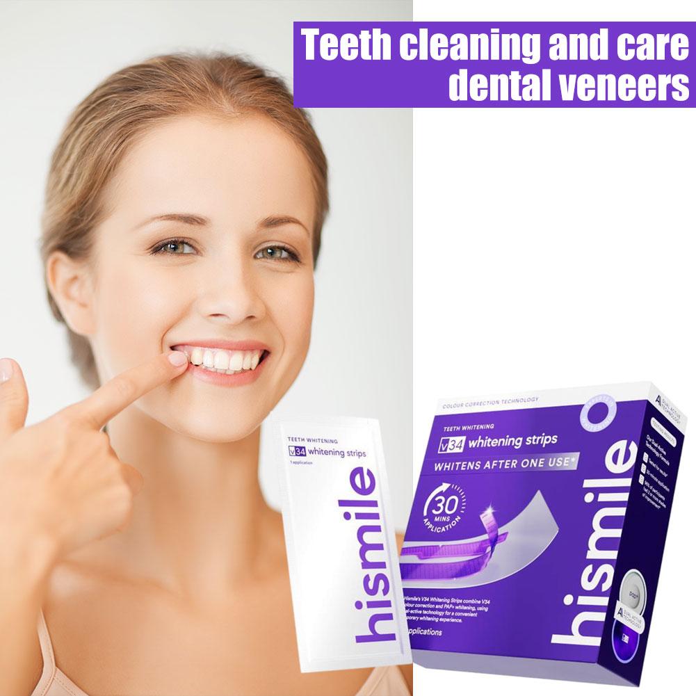 V34 Hismile Teeth Whitening Strips Original Brand Purple Remove Yellow Clean Mouth Dental Care WHITENS AFTER ONE USE Teeth Patch