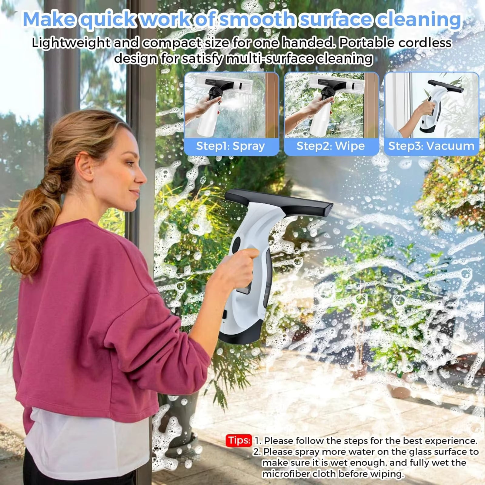 Cordless Rechargeable Window Washer – Effortless Cleaning for Glass, Mirrors, Cars & More